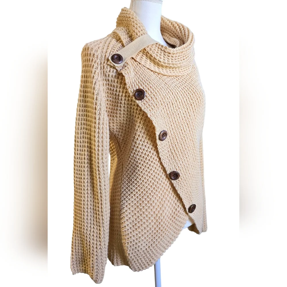 Elegant Tan Asymmetrical Buttoned Sweater